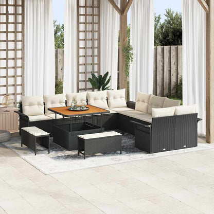 Set Divano da Giardino 13 pz 12-Numero di posti Nero e Crema