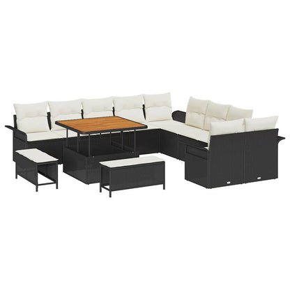 Set Divano da Giardino 13 pz 12-Numero di posti Nero e Crema