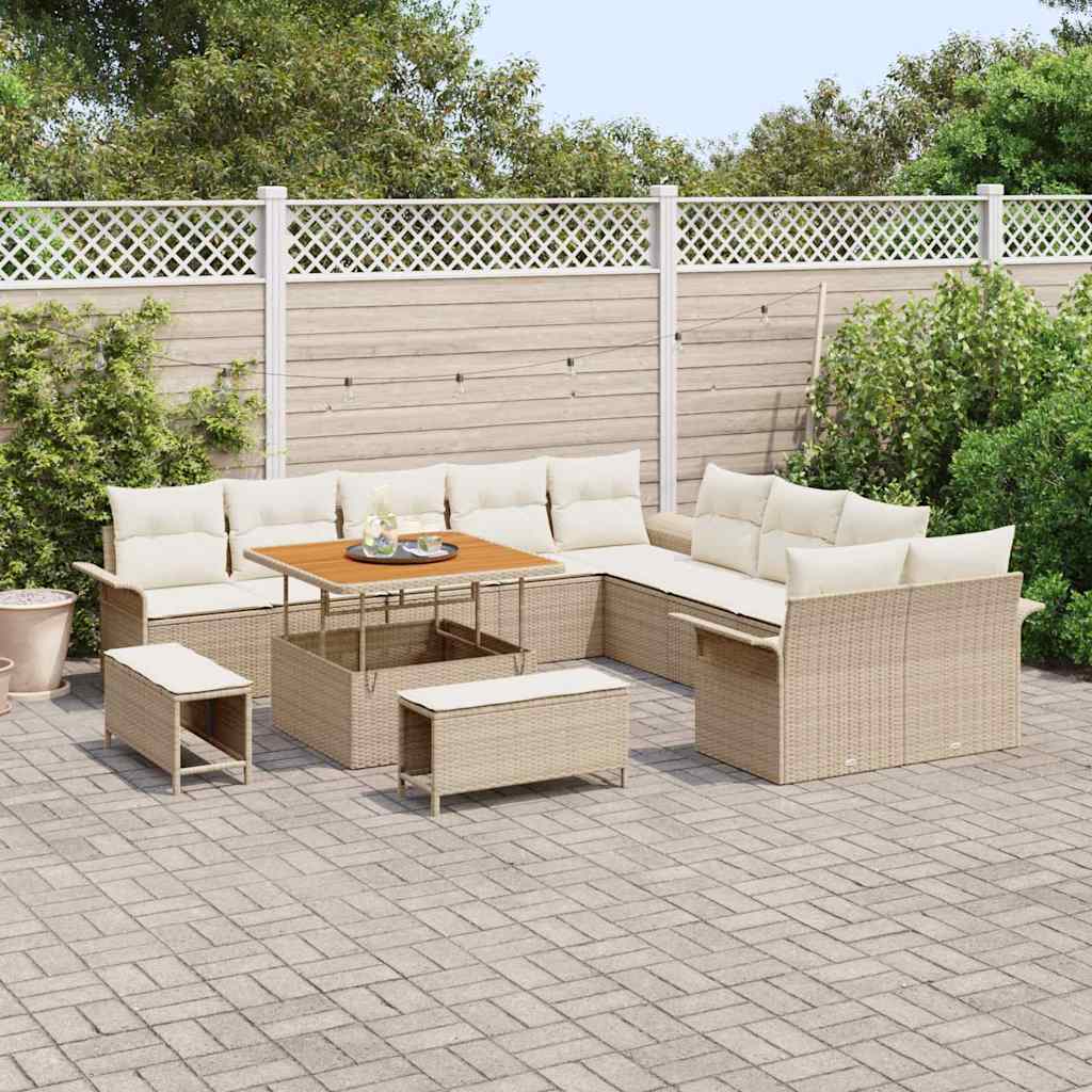 Set Divano da Giardino 13 pz 12-Numero di posti Beige e Crema