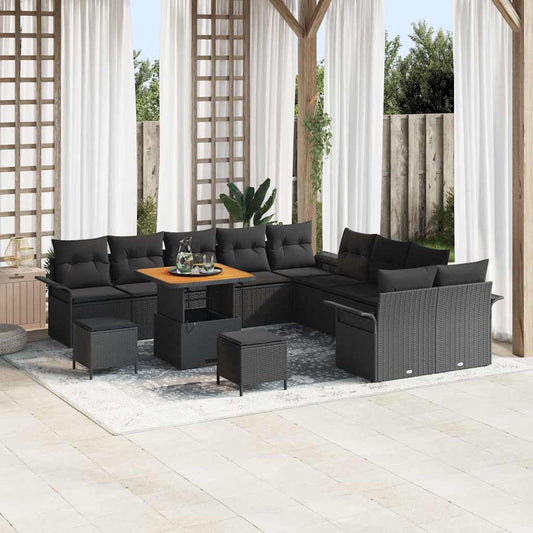 Set Divano da Giardino con cuscino 13 pcs Nero