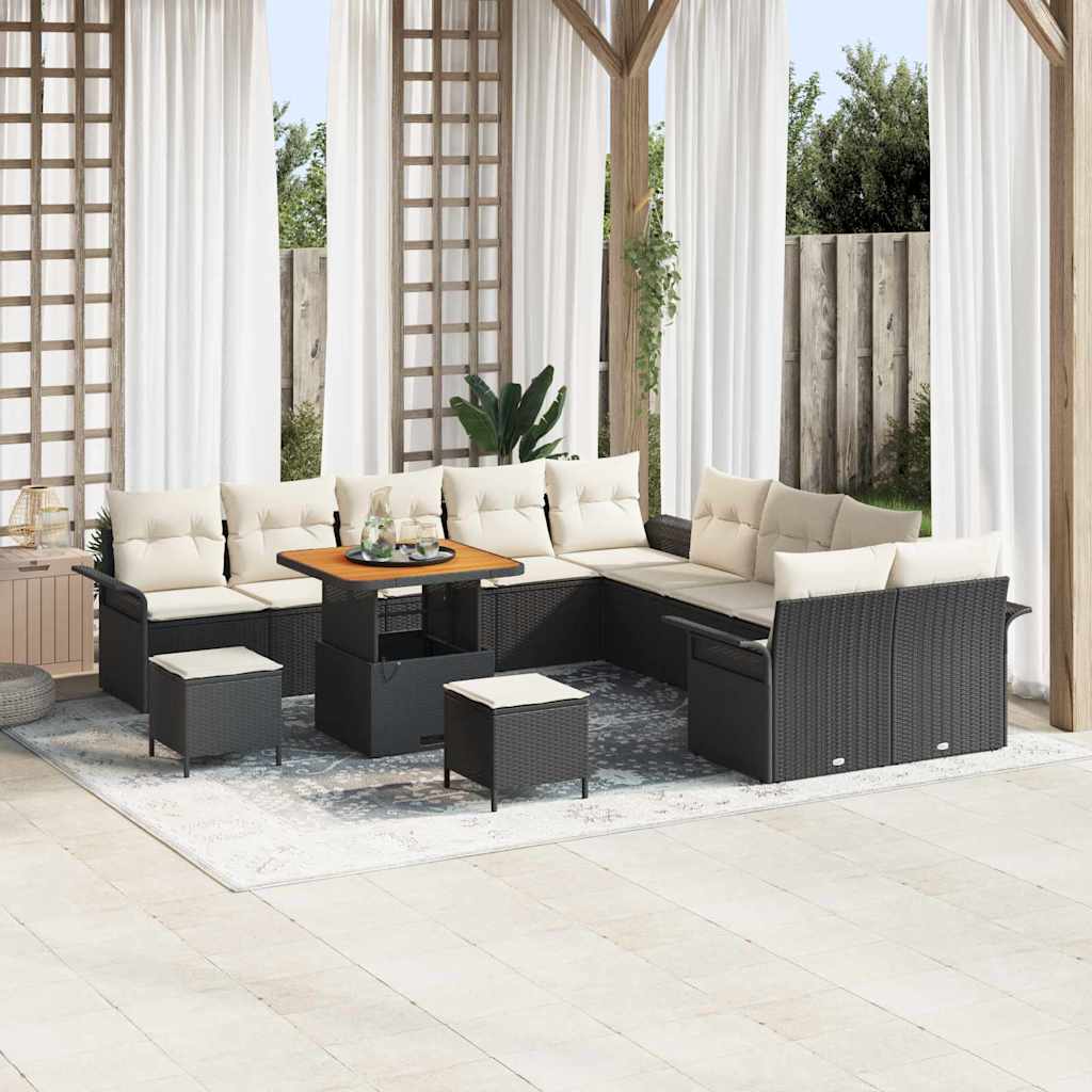 Set Divano da Giardino 13 pz 12-Numero di posti Nero e Crema