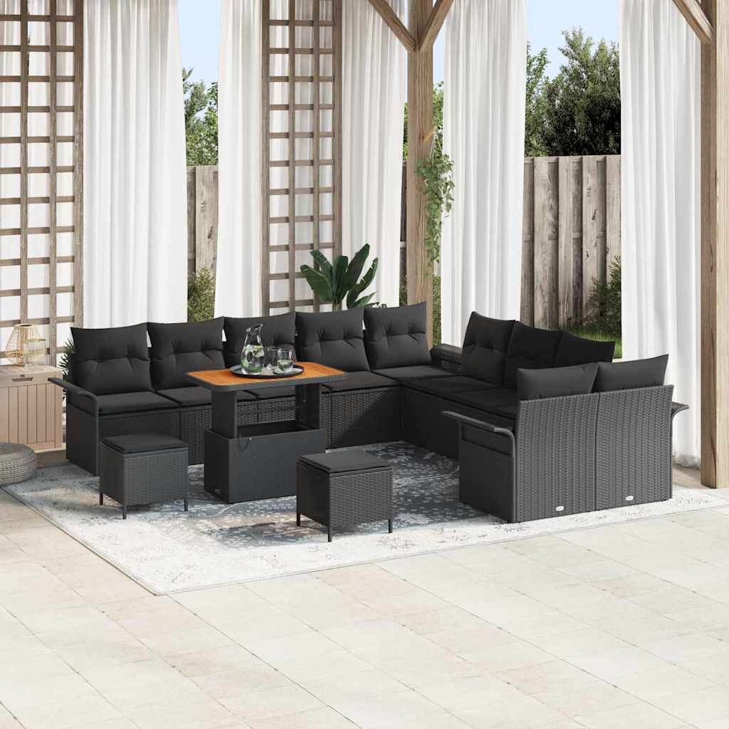 Set Divano da Giardino con cuscino 13 pcs Nero | homemem39