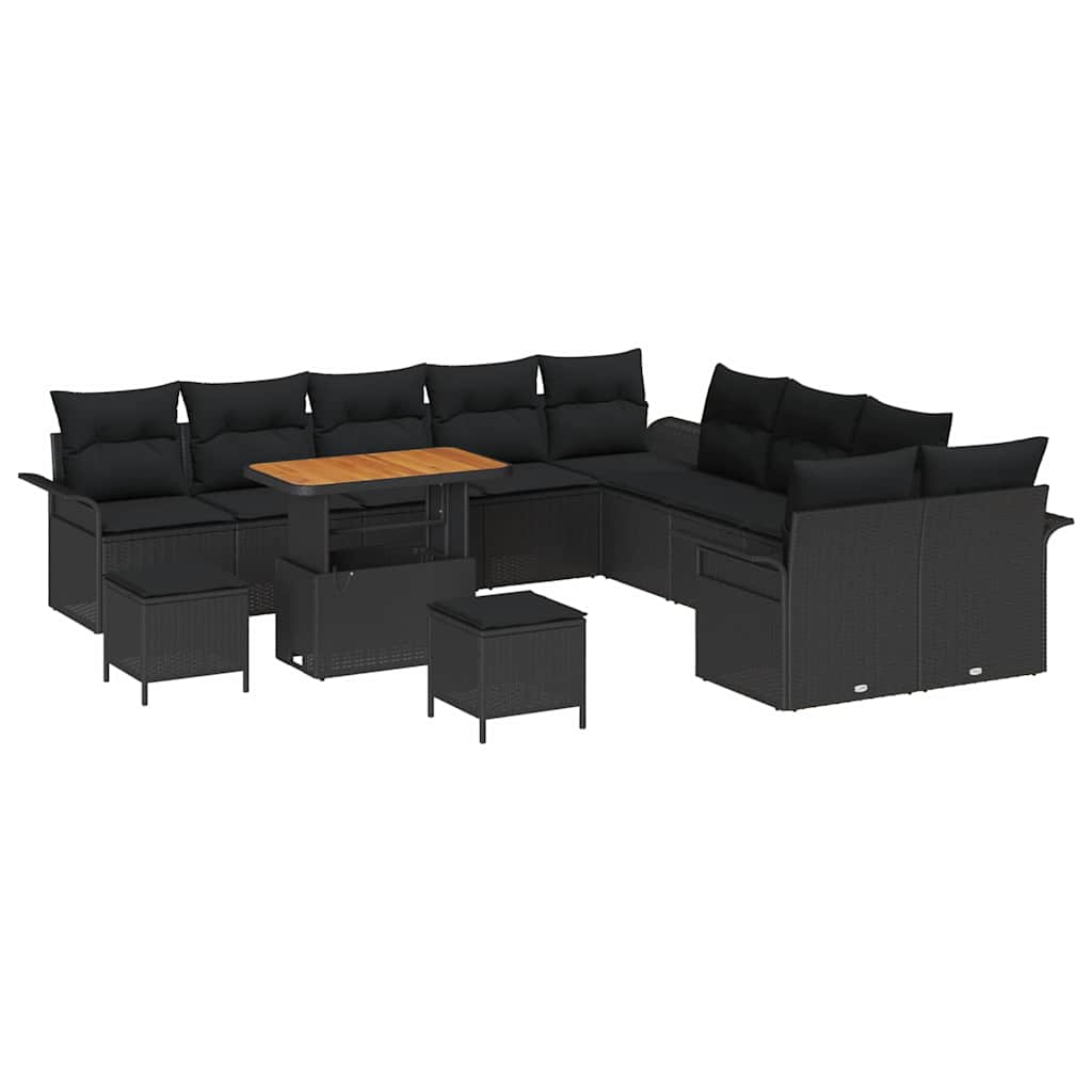 Set Divano da Giardino con cuscino 13 pcs Nero