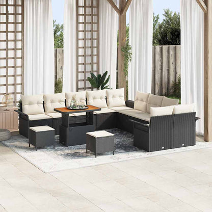 Set Divano da Giardino con cuscino 13 pcs Nero e Crema | homemem39