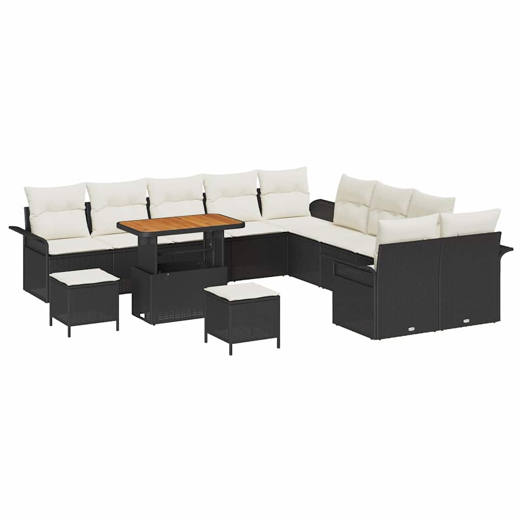 Set Divano da Giardino con cuscino 13 pcs Nero e Crema | homemem39