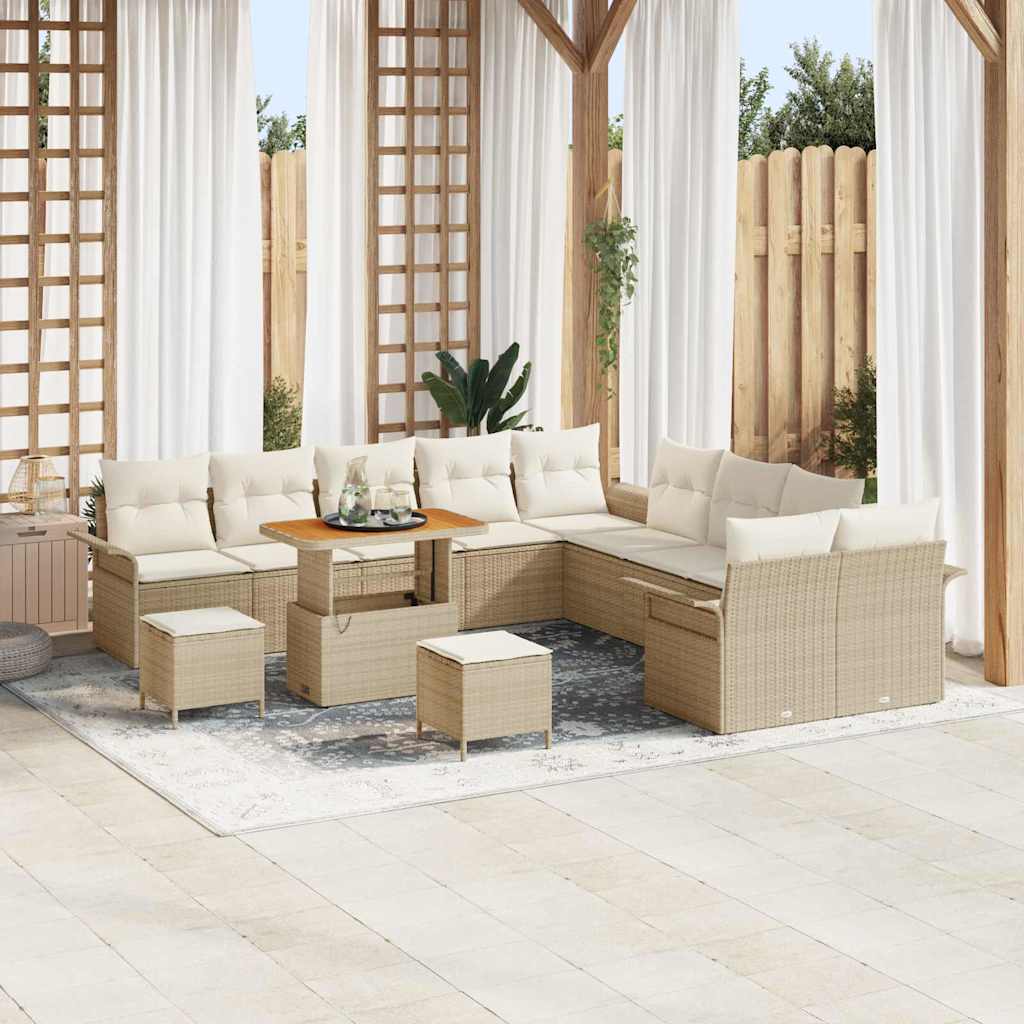 Set Divano da Giardino con cuscino 13 pcs Beige e Crema | homemem39