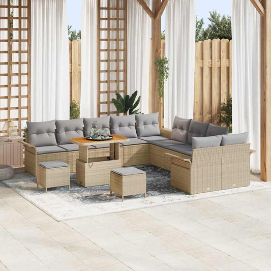 Set Divano da Giardino con cuscino 13 pcs Beige e Grigio Chiaro