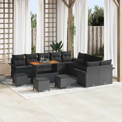 Set Divano da Giardino con cuscino 14 pcs Nero | homemem39