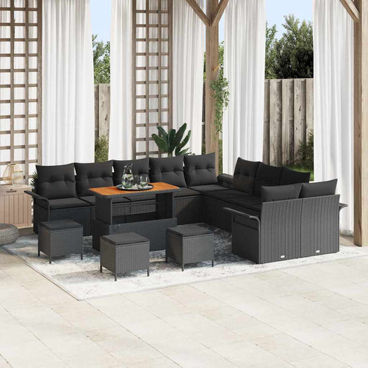 Set Divano da Giardino con cuscino 14 pcs Nero