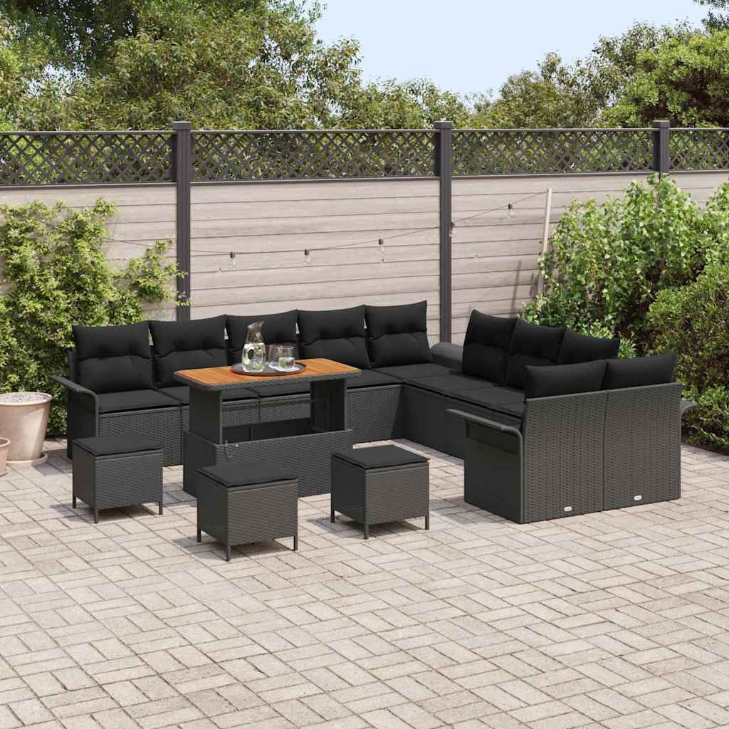Set Divano da Giardino con cuscino 14 pcs Nero | homemem39