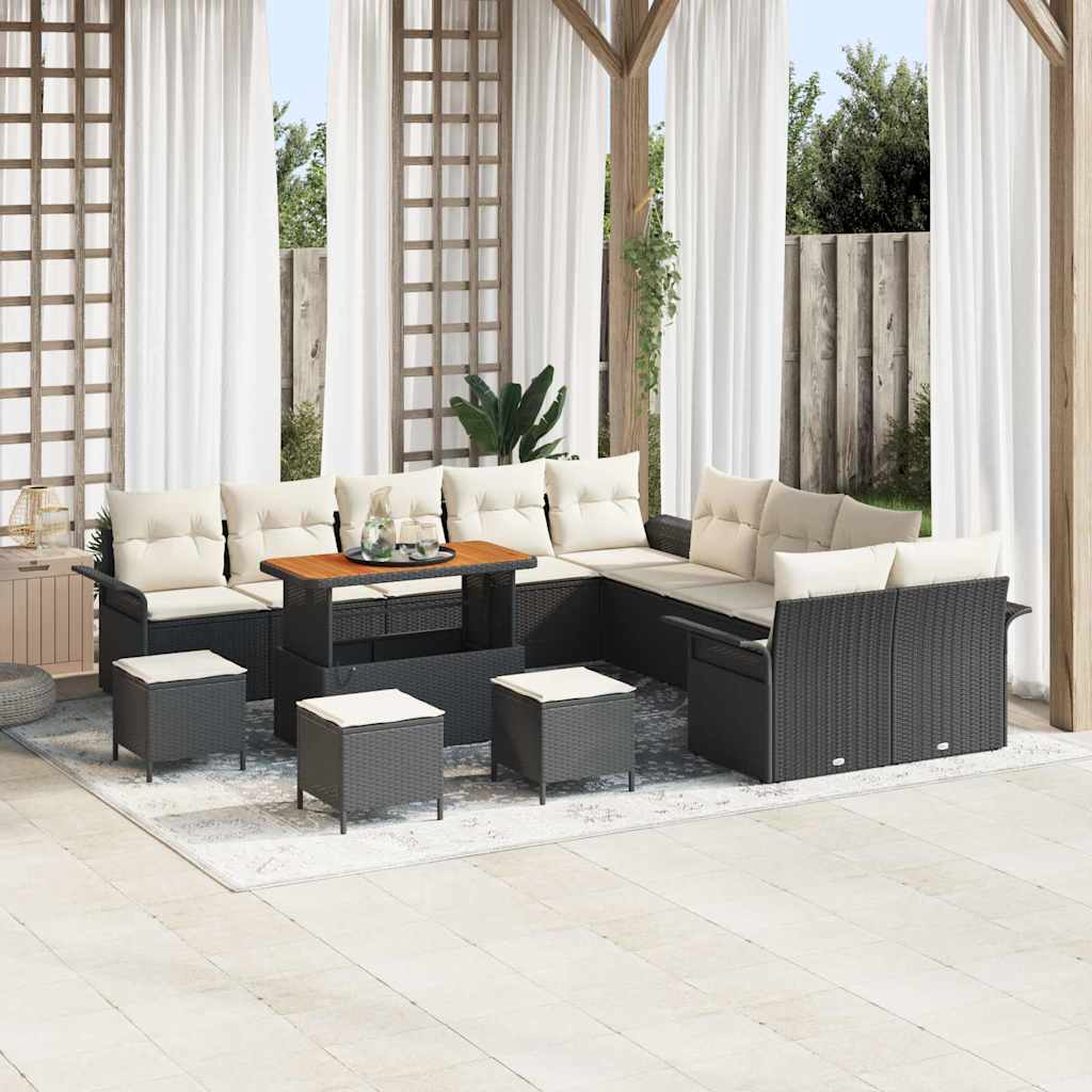 Set Divano da Giardino con cuscino 14 pcs Nero e Crema | homemem39