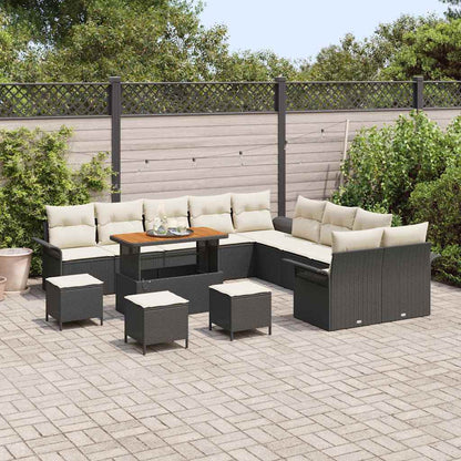 Set Divano da Giardino con cuscino 14 pcs Nero e Crema | homemem39