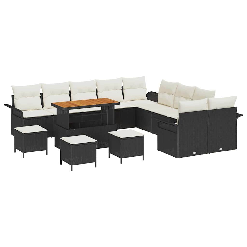 Set Divano da Giardino con cuscino 14 pcs Nero e Crema | homemem39