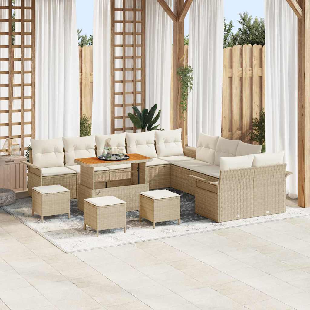 Set Divano da Giardino con cuscino 14 pcs Beige e Crema | homemem39