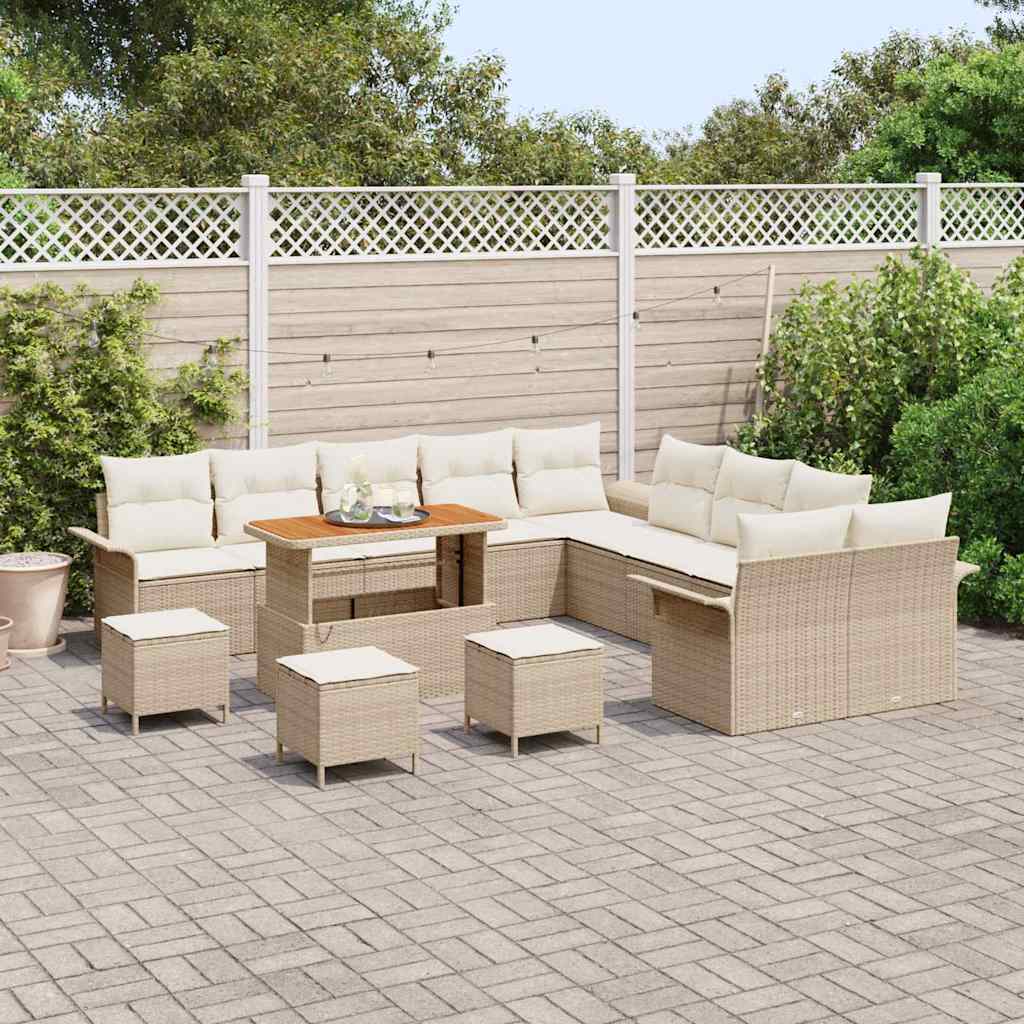 Set Divano da Giardino con cuscino 14 pcs Beige e Crema | homemem39
