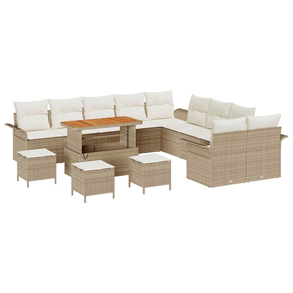 Set Divano da Giardino con cuscino 14 pcs Beige e Crema | homemem39
