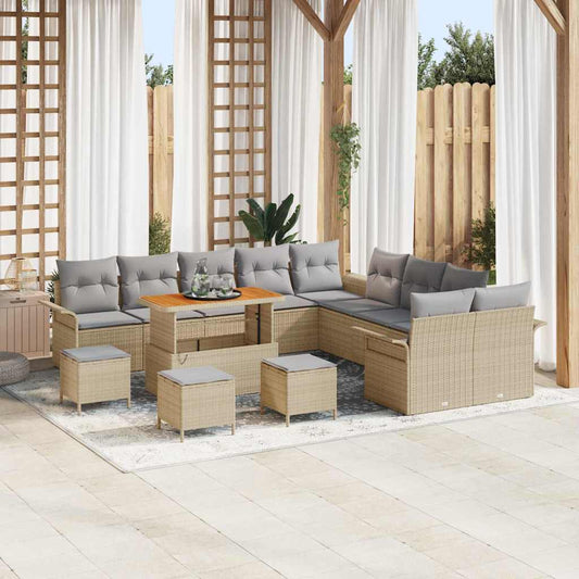 Set Divano da Giardino con cuscino 14 pcs Beige e Grigio Chiaro