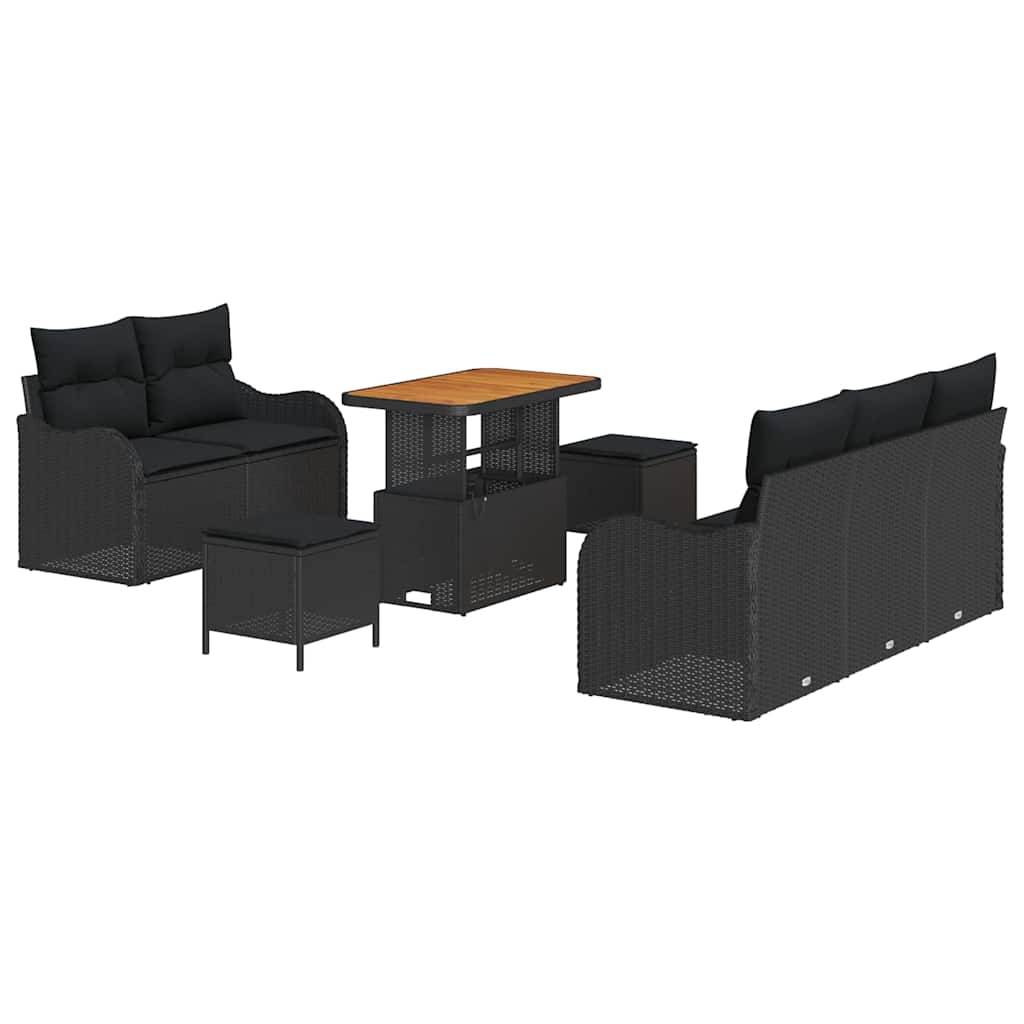 Set Divano da Giardino con cuscino con archiviazione 8 pcs Nero | homemem39