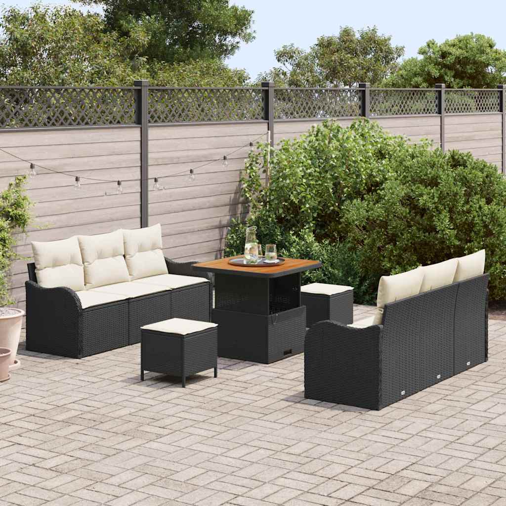 Set Divano da Giardino con cuscino 9 pcs Nero e Crema | homemem39