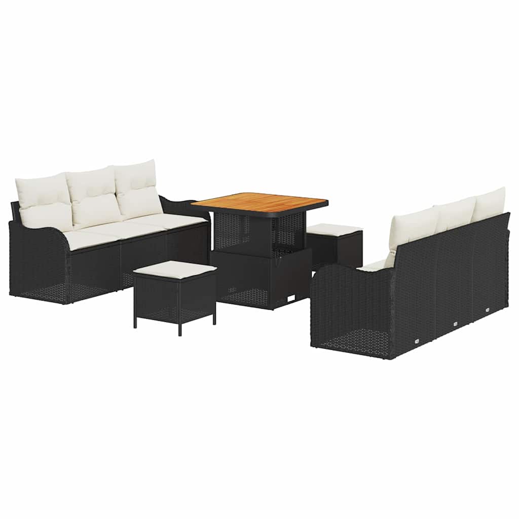 Set Divano da Giardino con cuscino 9 pcs Nero e Crema | homemem39