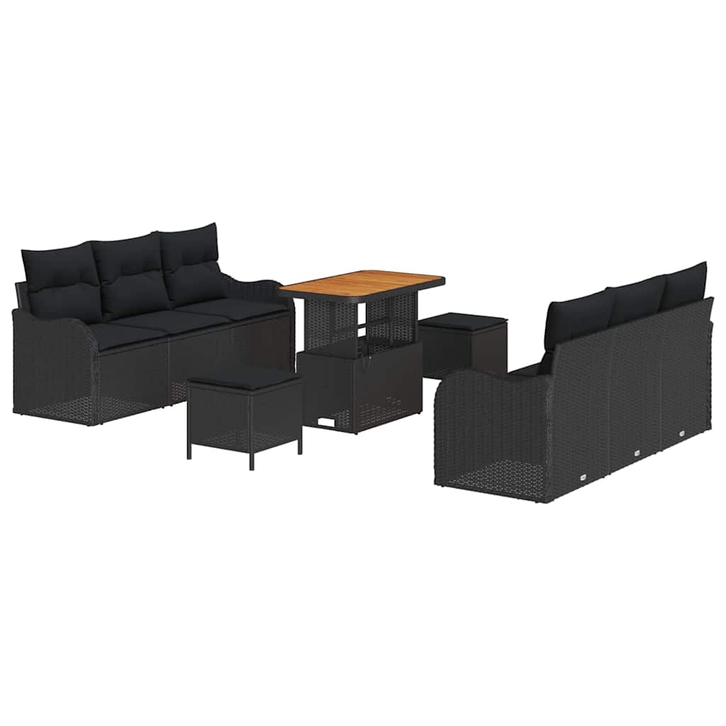Set Divano da Giardino con cuscino con archiviazione 9 pcs Nero | homemem39