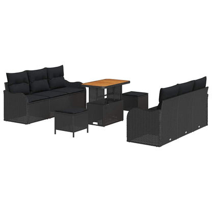 Set Divano da Giardino con cuscino con archiviazione 9 pcs Nero | homemem39