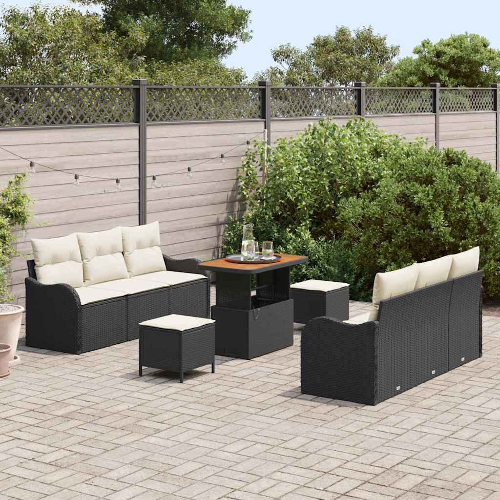 Set Divano da Giardino con cuscino 9 pcs Nero e Crema | homemem39