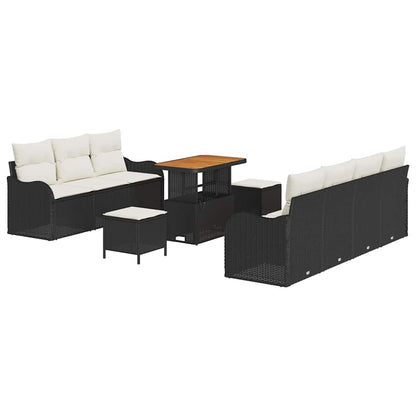 Set Divano da Giardino con cuscino 10 pcs Nero e Crema