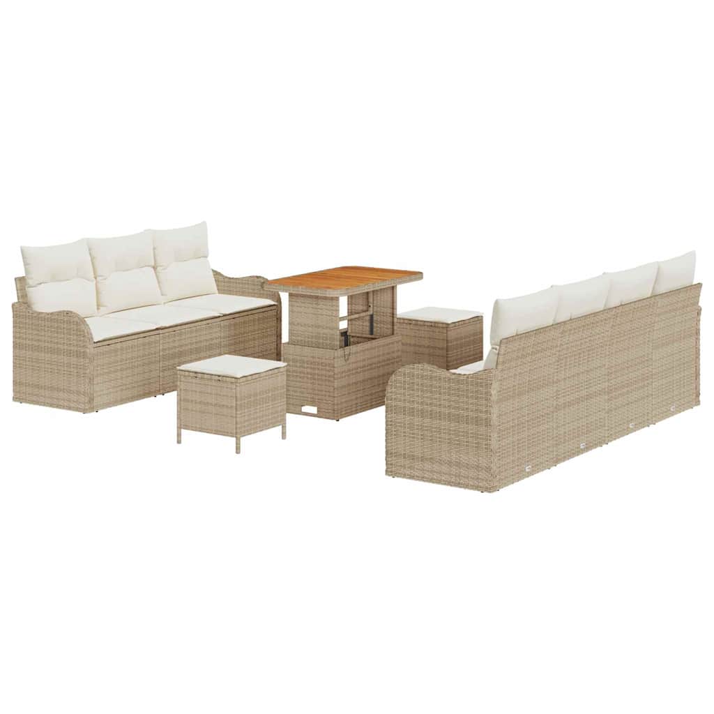 Set Divano da Giardino 10 pz 9-Numero di posti Beige e Crema