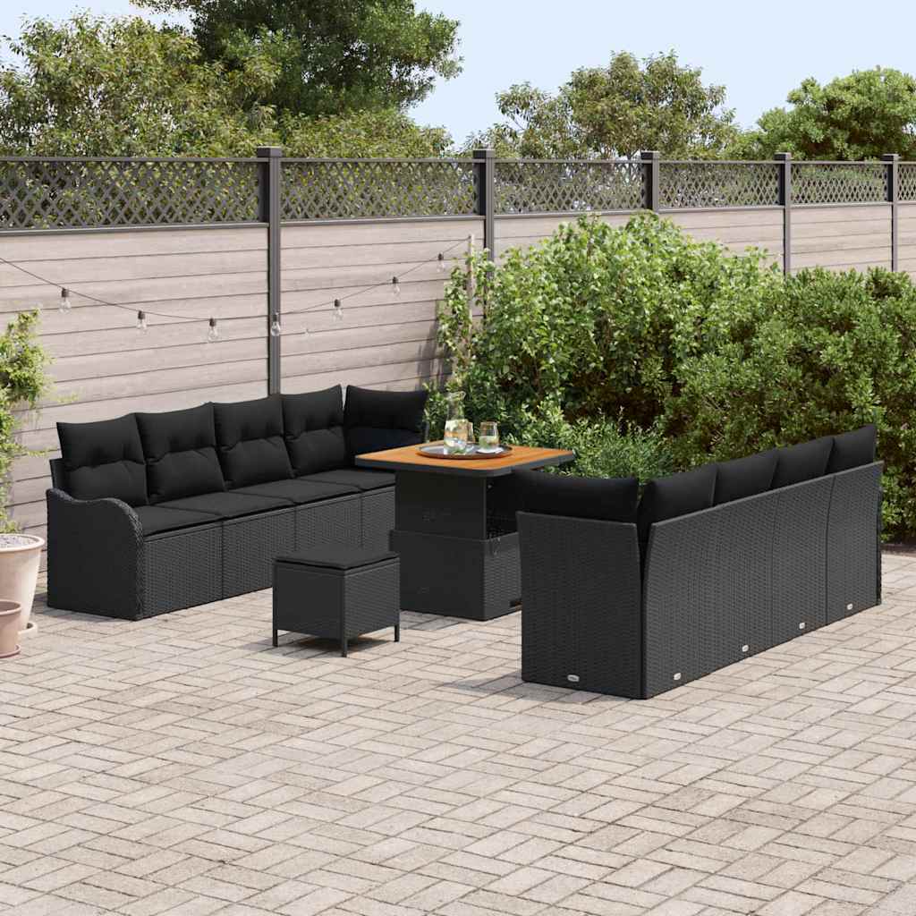 Set Divano da Giardino con cuscino 11 pcs Nero