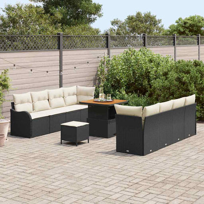 Set Divano da Giardino con cuscino 11 pcs Nero e Crema | homemem39
