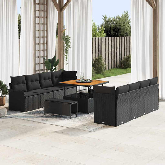 Set Divano da Giardino con cuscino 11 pcs Nero