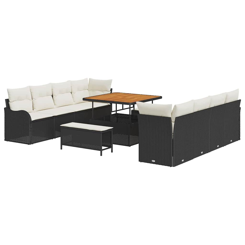 Set Divano da Giardino con cuscino 11 pcs Nero e Crema | homemem39