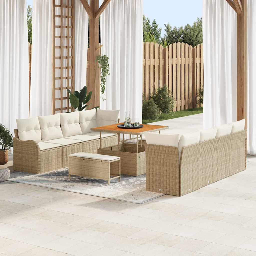 Set Divano da Giardino con cuscino 11 pcs Beige e Crema | homemem39