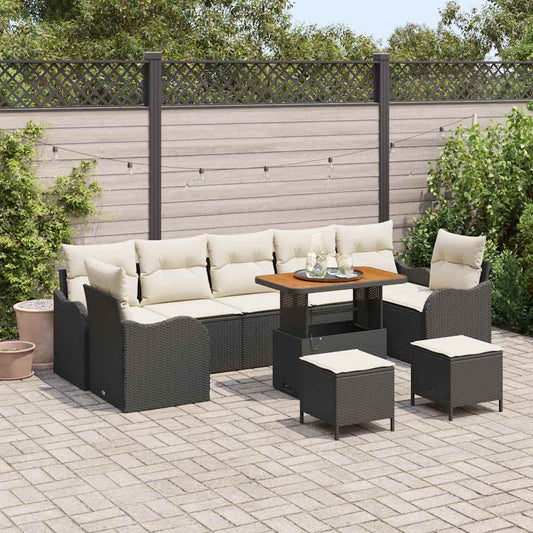 Set Divano da Giardino con cuscino 10 pcs Nero e Crema