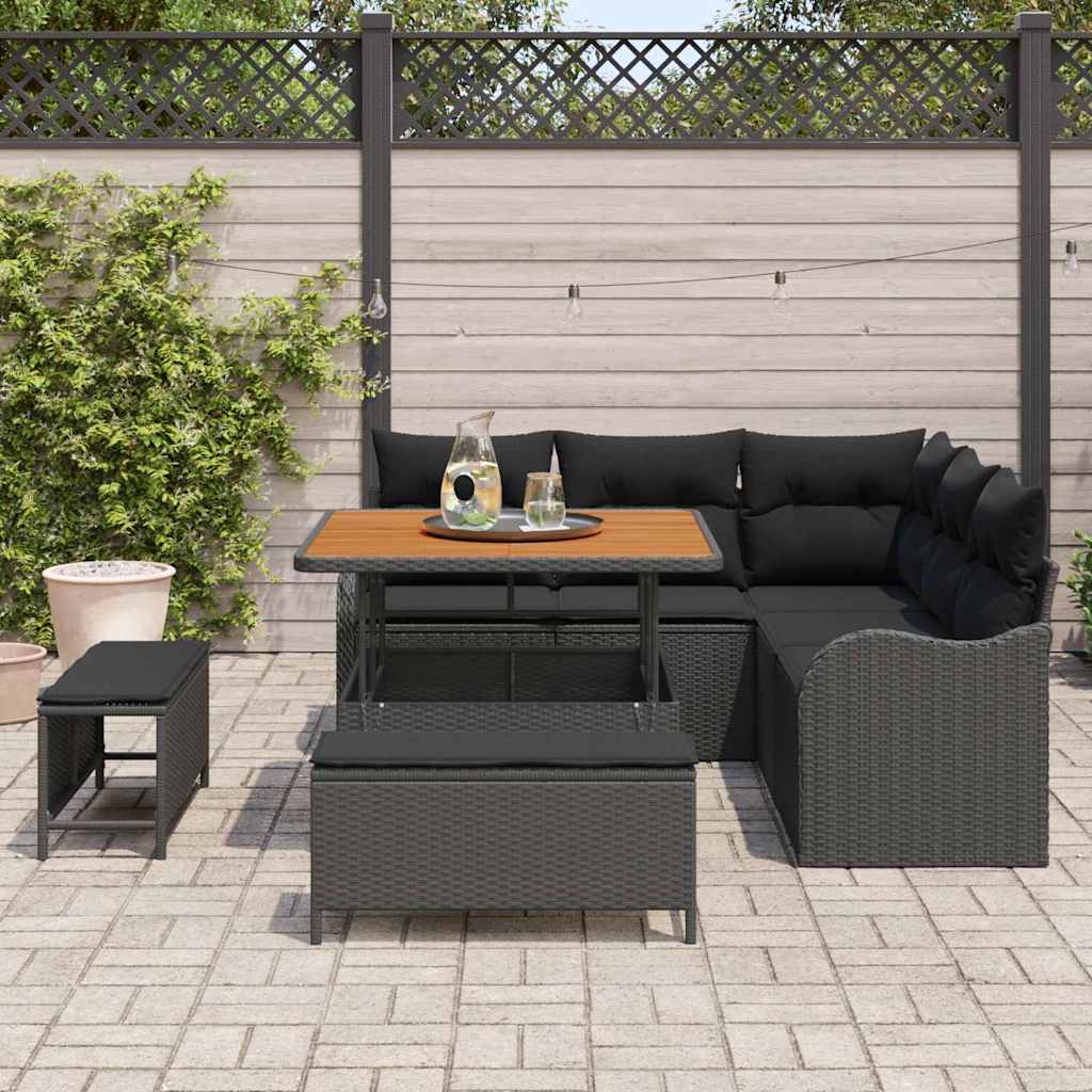 Set Divano da Giardino con cuscino con archiviazione 8 pcs Nero | homemem39