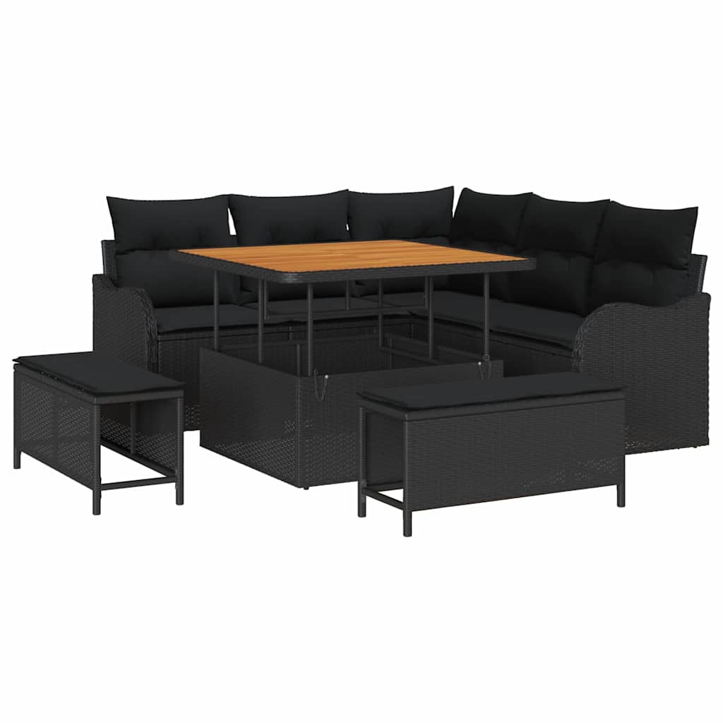 Set Divano da Giardino con cuscino con archiviazione 8 pcs Nero | homemem39
