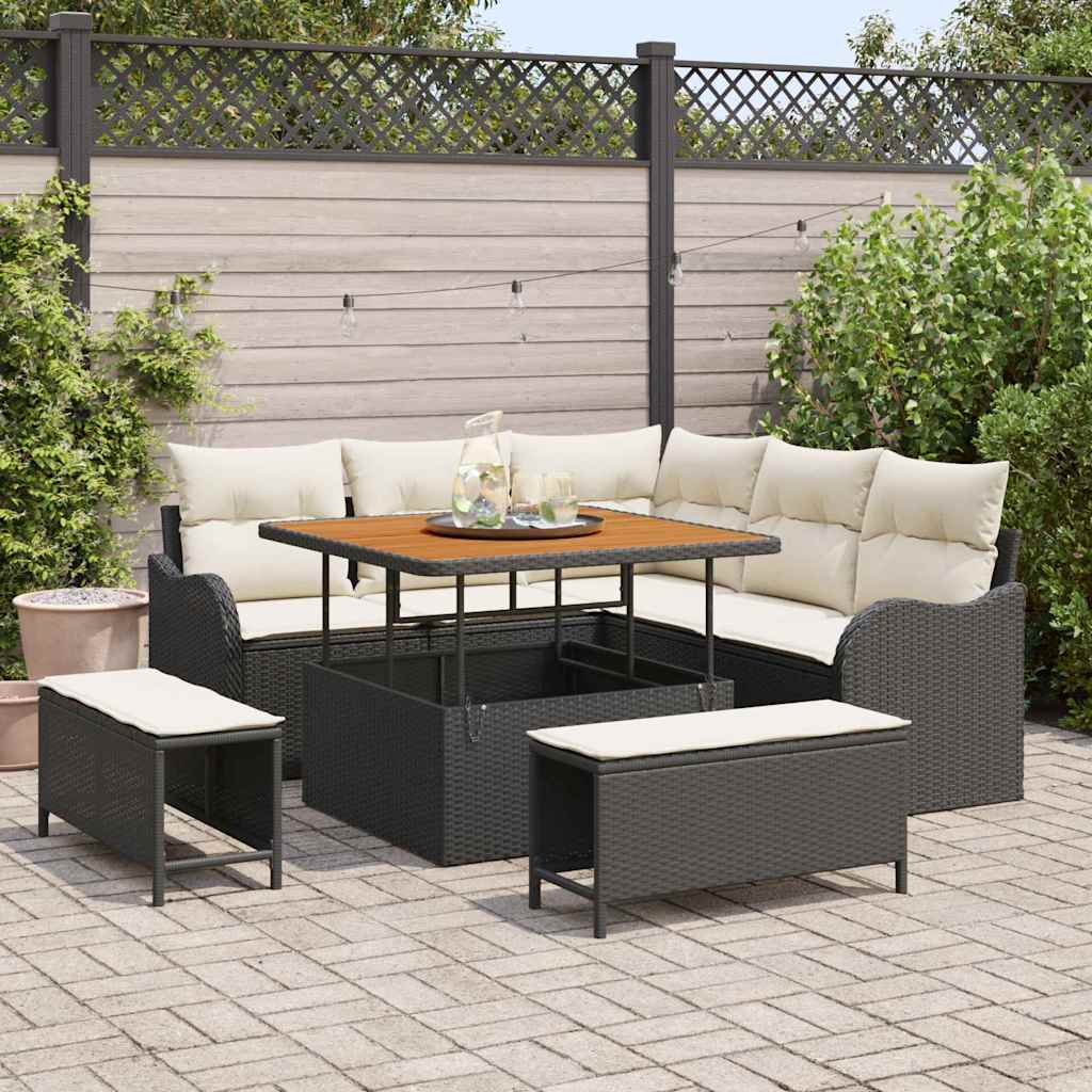 Set Divano da Giardino con cuscino 8 pcs Nero e Crema | homemem39