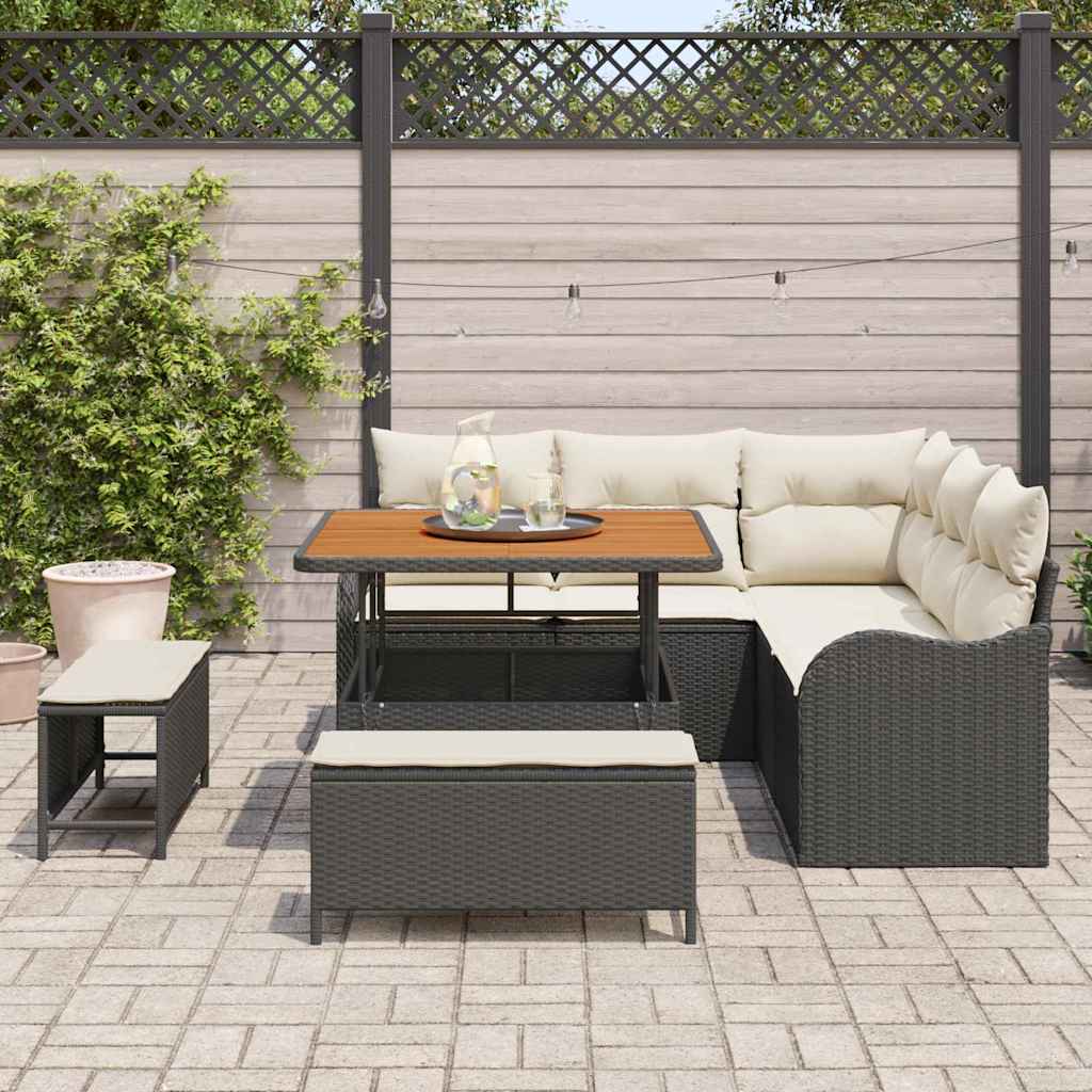 Set Divano da Giardino con cuscino 8 pcs Nero e Crema | homemem39