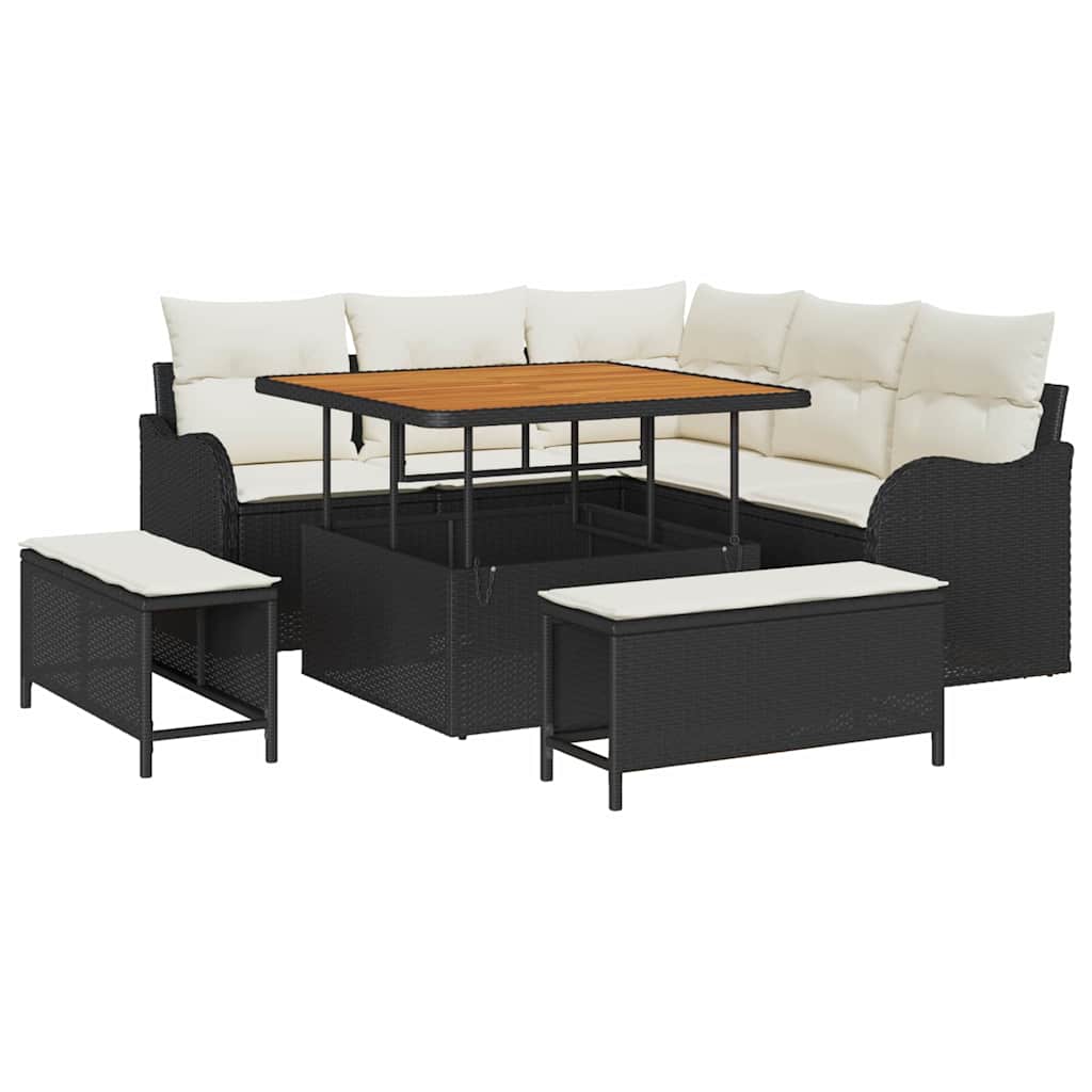 Set Divano da Giardino con cuscino 8 pcs Nero e Crema | homemem39