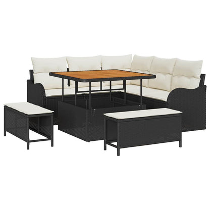 Set Divano da Giardino con cuscino 8 pcs Nero e Crema | homemem39