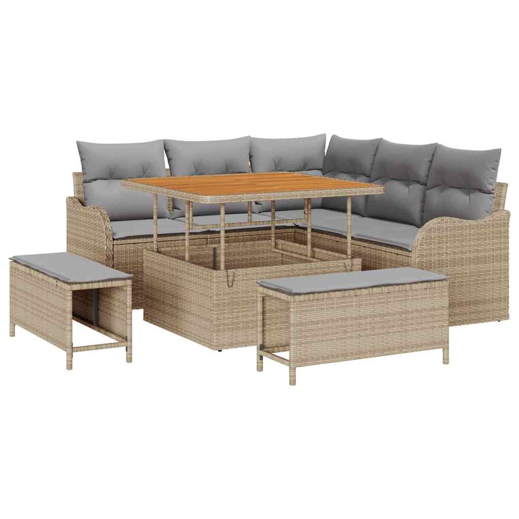Set Divano da Giardino con cuscino 8 pcs Beige e Grigio Chiaro | homemem39