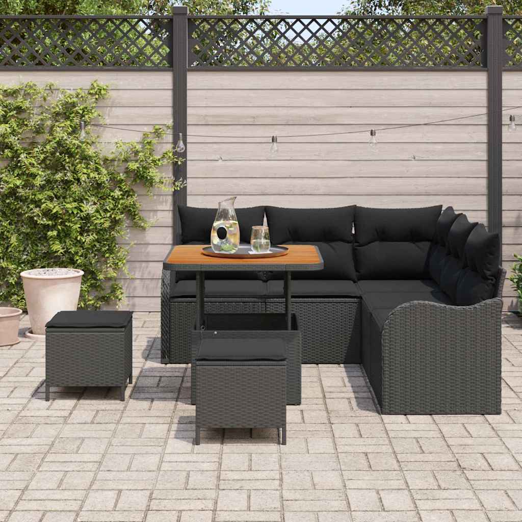 Set Divano da Giardino con cuscino con archiviazione 8 pcs Nero | homemem39