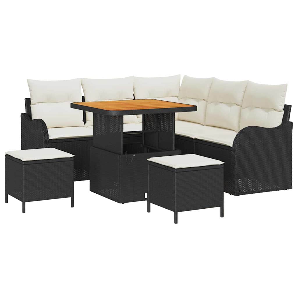 Set Divano da Giardino con cuscino 8 pcs Nero e Crema | homemem39
