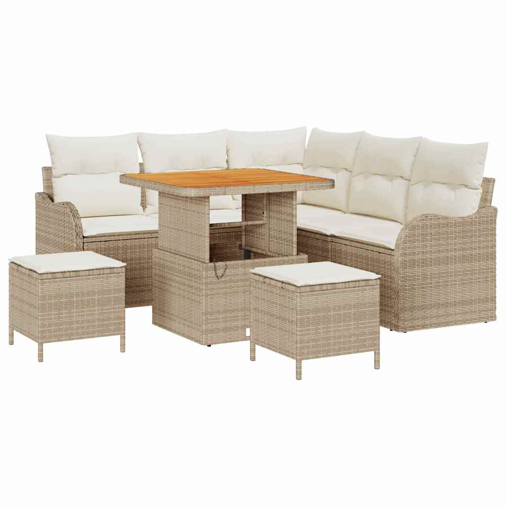 Set Divano da Giardino 8 pz 7-Numero di posti Beige e Crema
