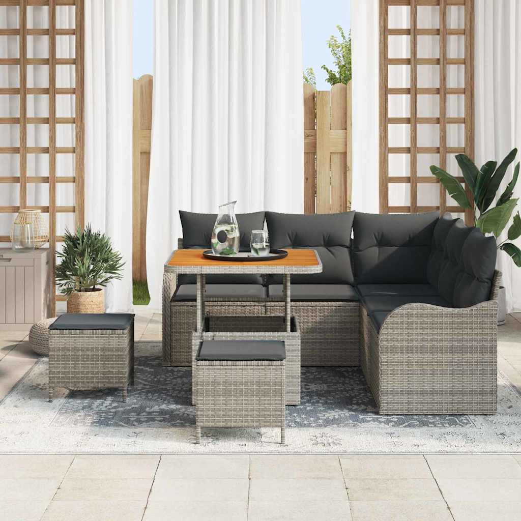 Set Divano da Giardino con cuscino con cuscino 8 pcs Grigio | homemem39