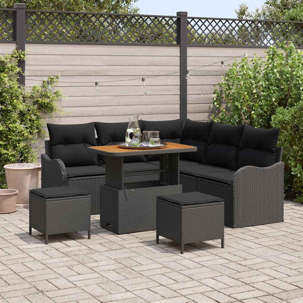 Set Divano da Giardino con cuscino con archiviazione 8 pcs Nero | homemem39