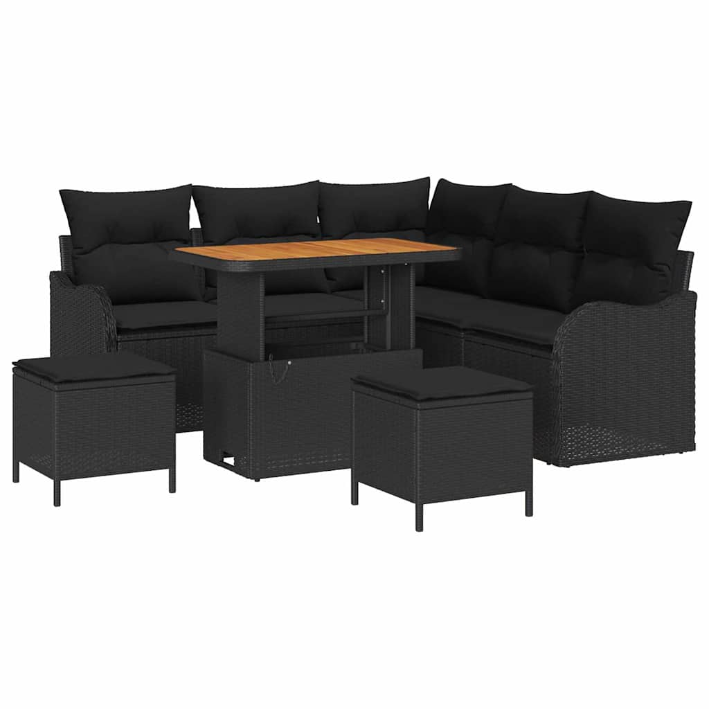 Set Divano da Giardino con cuscino con archiviazione 8 pcs Nero | homemem39