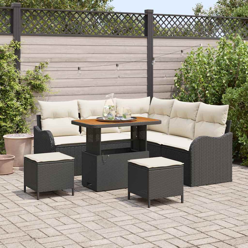 Set Divano da Giardino con cuscino 8 pcs Nero e Crema | homemem39