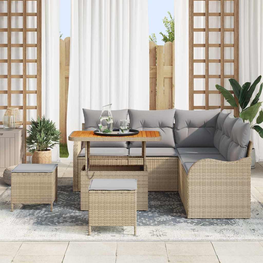 Set Divano da Giardino con cuscino 8 pcs Beige e Grigio Chiaro | homemem39